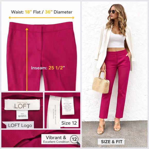 LOFT Julie Pink Ankle Pants Women 12 Barbiecore Preppy Officecore Career Stretch - Picture 2 of 7